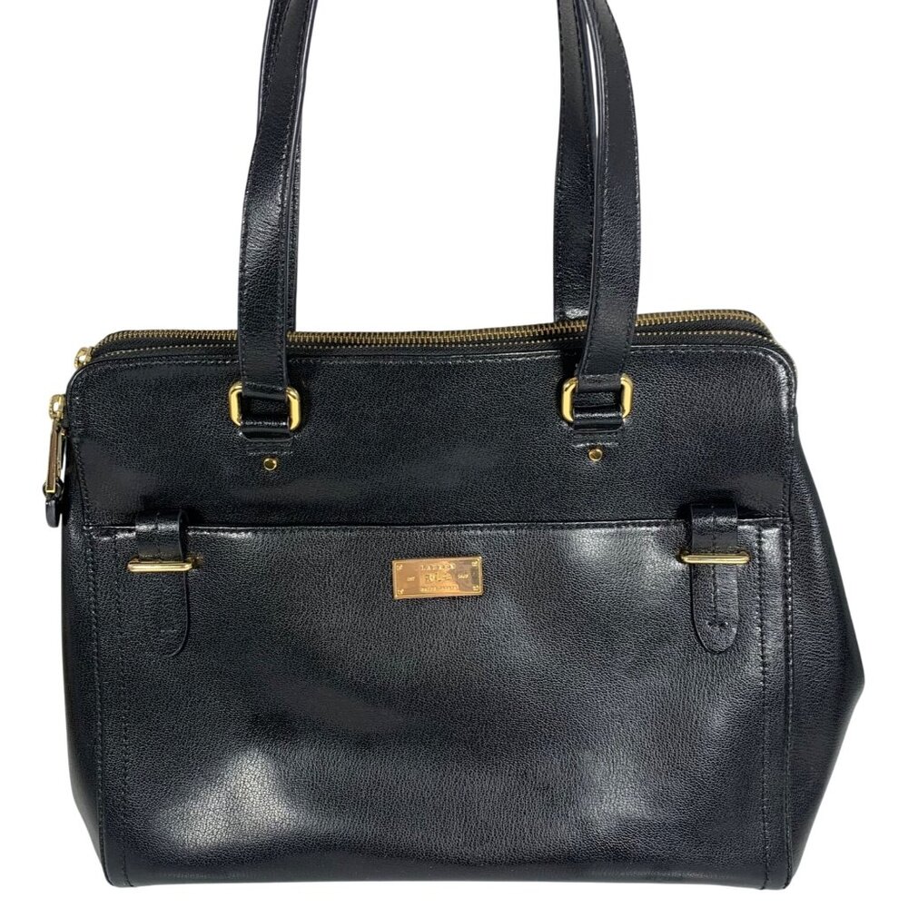 RALPH LAUREN Chriswell LRL Black Leather Double Zipper Handbag Satchel VGUC